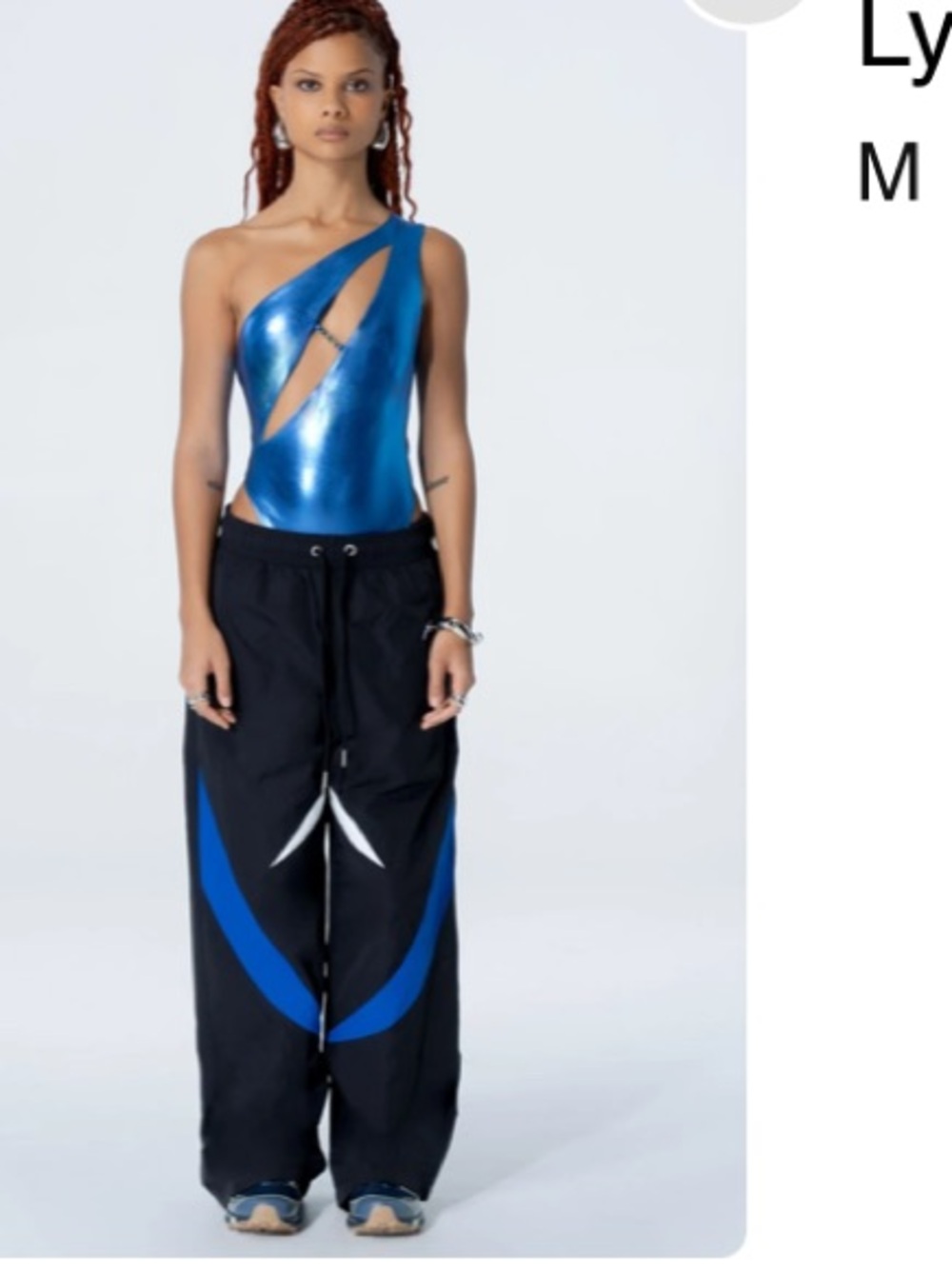 Wide-Leg Track Joggers in Black with Blue Accent